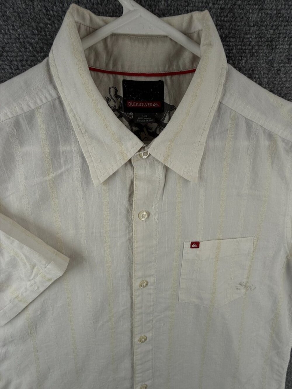 Quiksilver Quicksilver Button Up Shirt Men Short Sleeve Striped Large Intricate
